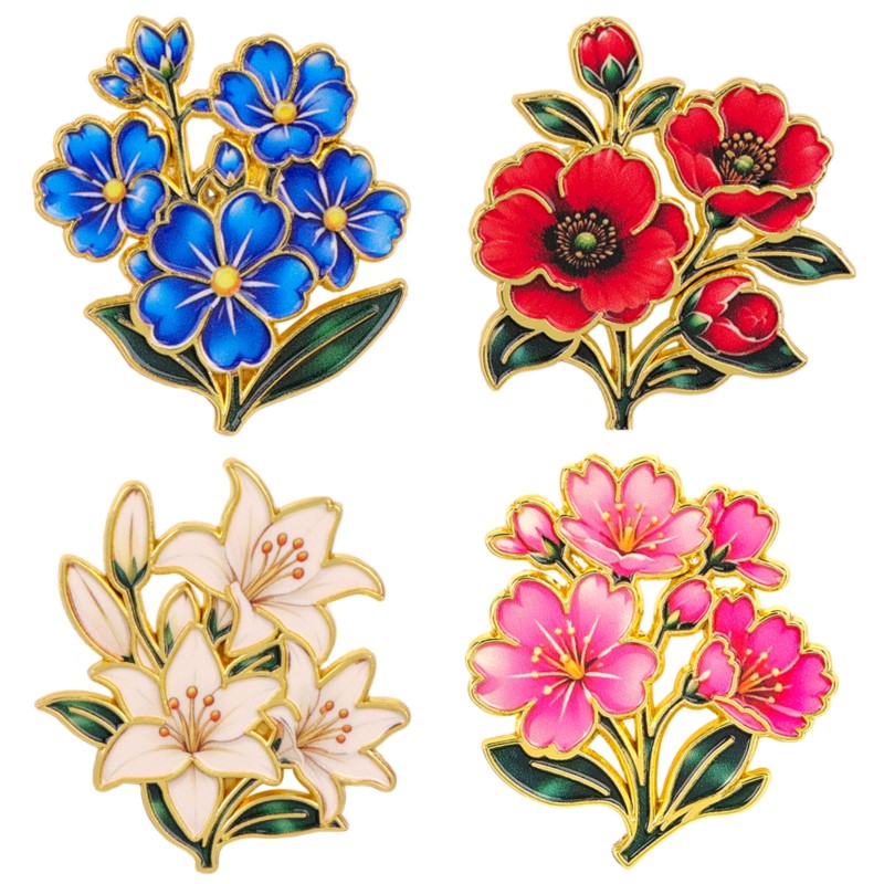 Enamel Pin Set - دبوس زخرفي مينا ملون بنمط زهور