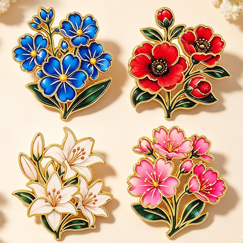 دبوس زخرفي مينا ملون بنمط زهور - مراجعة Enamel Pin Set وسعره