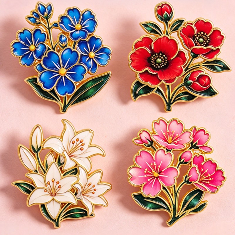 دبوس زخرفي مينا ملون بنمط زهور - مراجعة Enamel Pin Set وسعره