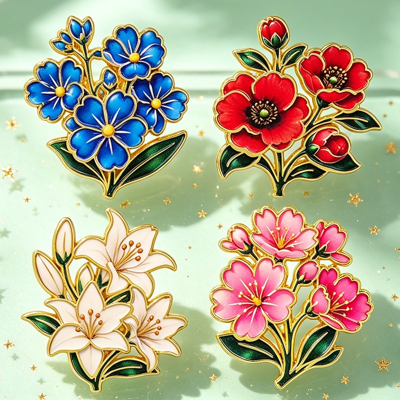 دبوس زخرفي مينا ملون بنمط زهور - مراجعة Enamel Pin Set وسعره